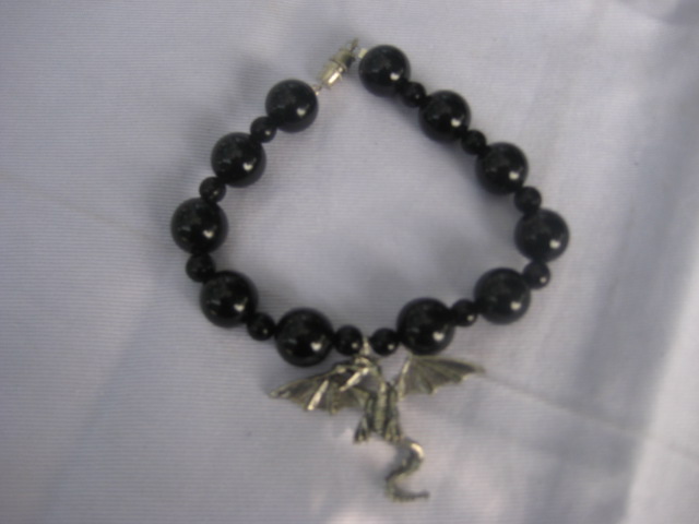 Obsidian Bracelets (with Dragon Charm) psychic protection, grounding, cleansing of negativity, spirit communication 3439
